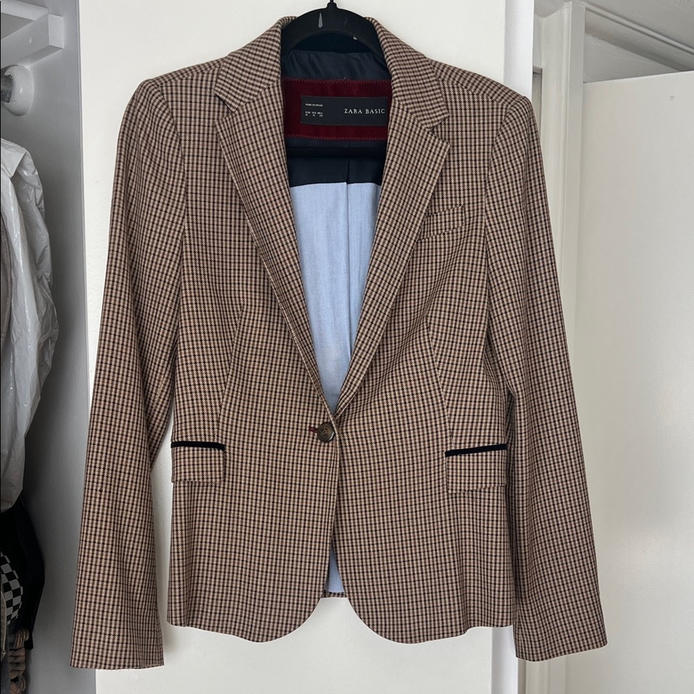 Zara Tan Checkered Blazer